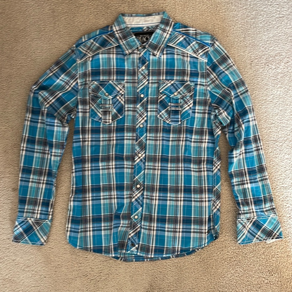 Buckle Black pearl snap collared shirt